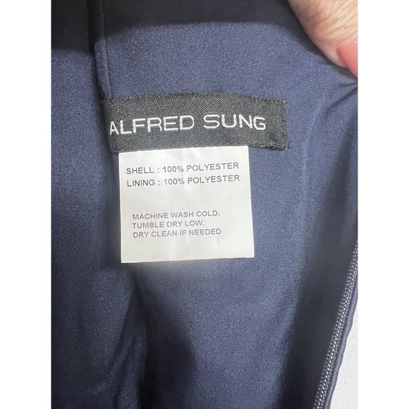 Alfred Sung Midnight Navy Sateen Twill High Low Cocktail Dress Gown New Size 10 - Picture 5 of 14